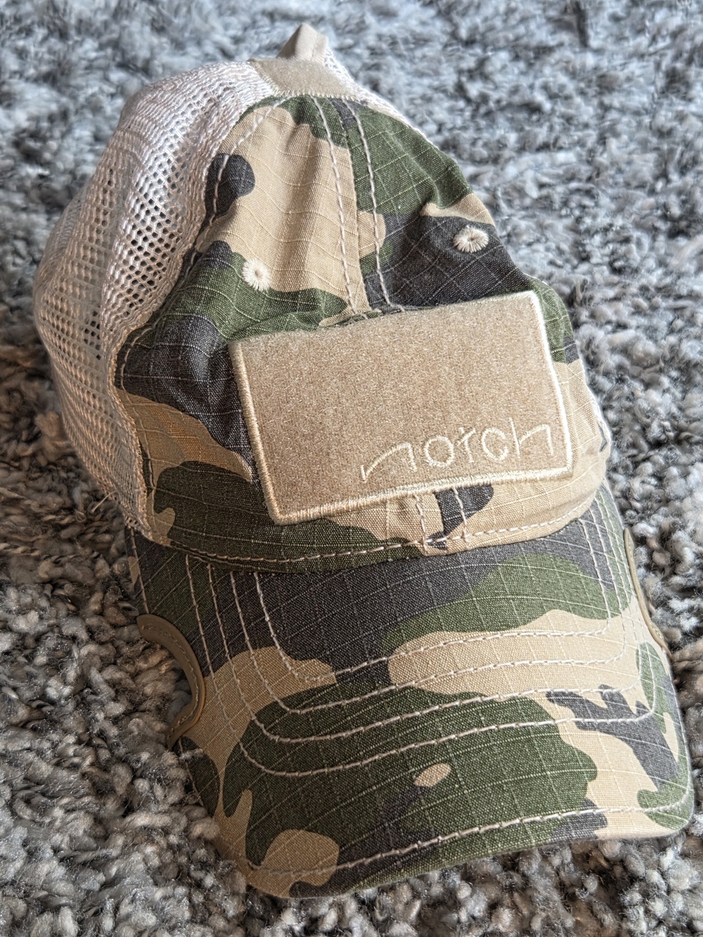 Notch Womens Camo Trucker Cap With Ponytail Hole - Green/Tan